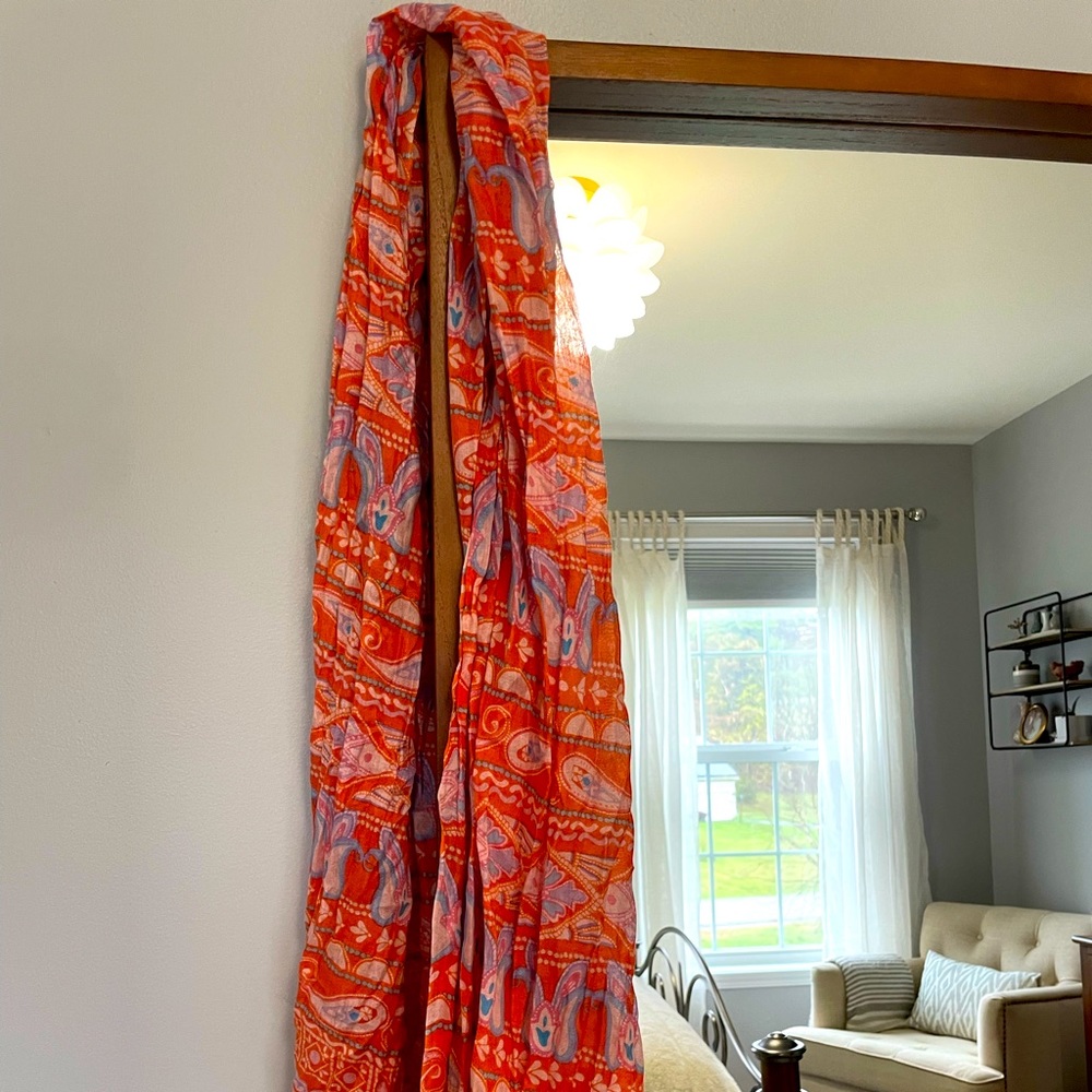 J McLaughlin scarf with orange paisley pattern